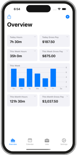 WorkClock app screenshot - work history