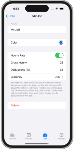 WorkClock app screenshot - calendar and customization