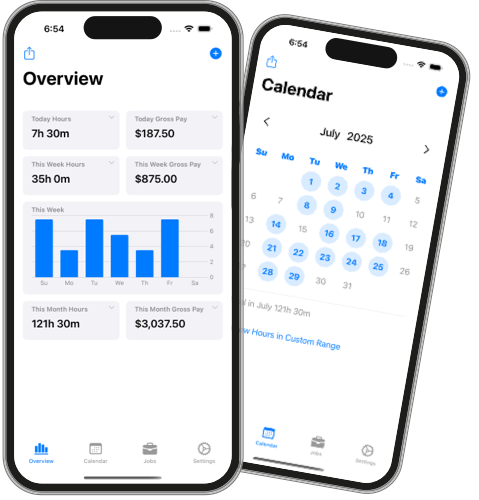 WorkClock app interface showing time tracking